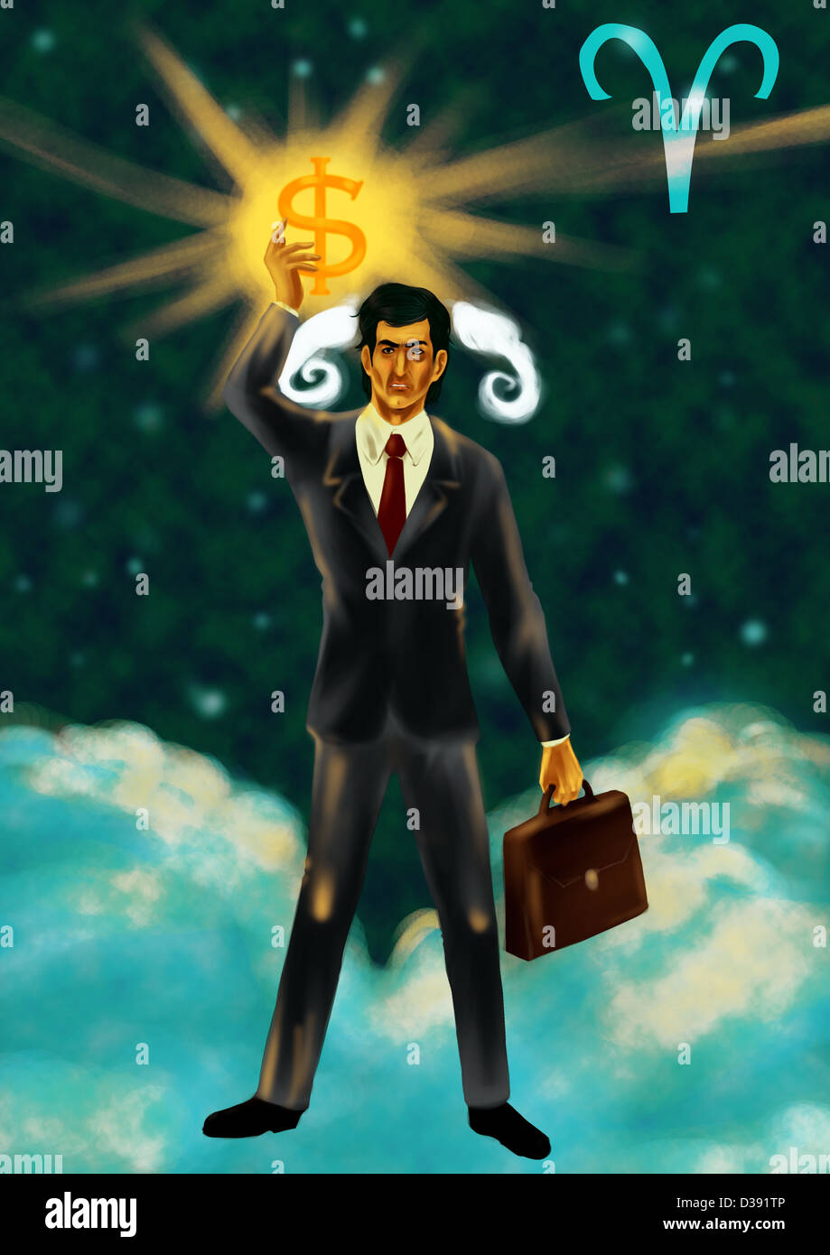 Businessman holding a dollar sign Stock Photo - Alamy
