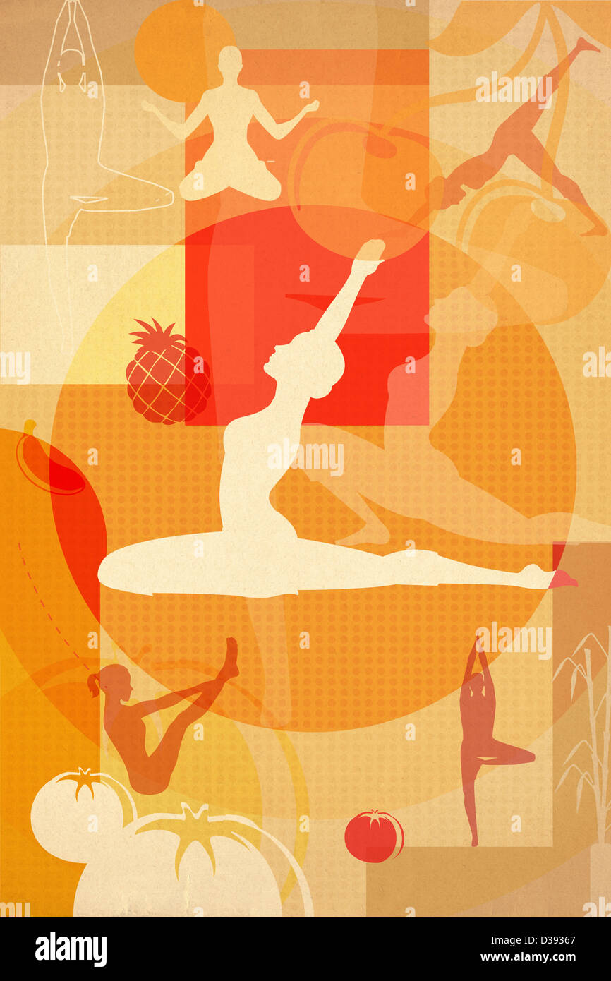 Montage illustration of yoga postures Stock Photo