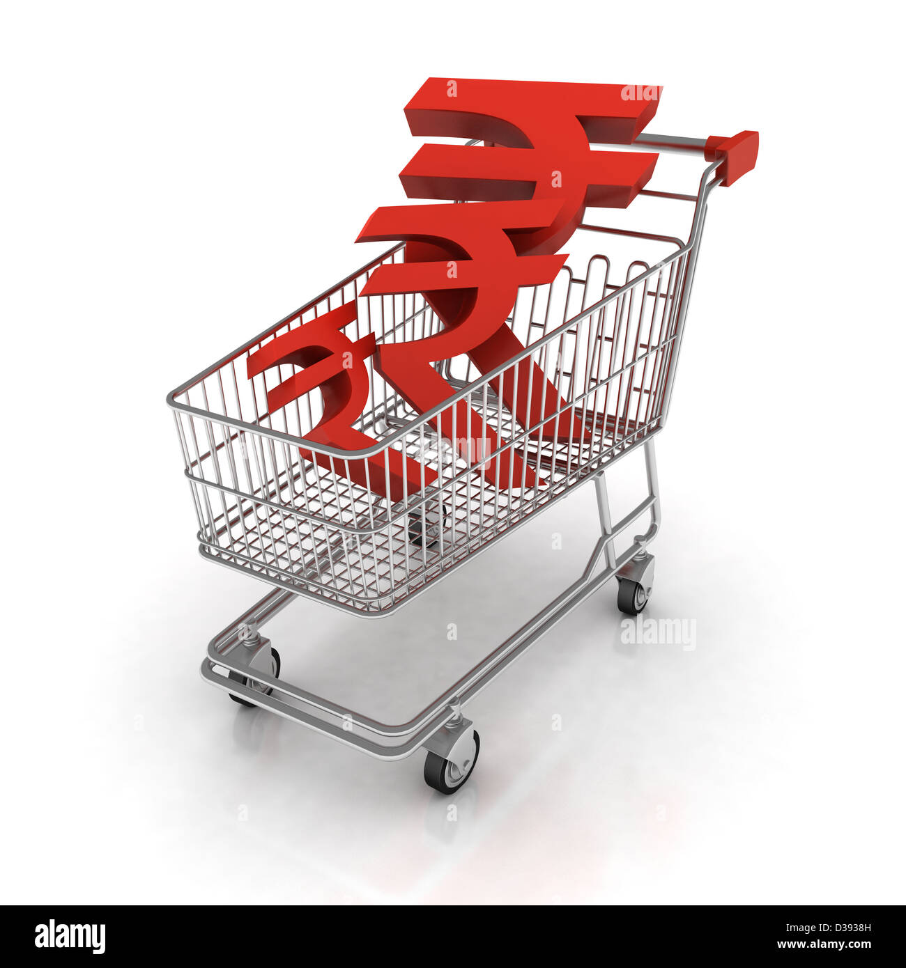 Shopping cart filled with Indian rupee symbols Stock Photo