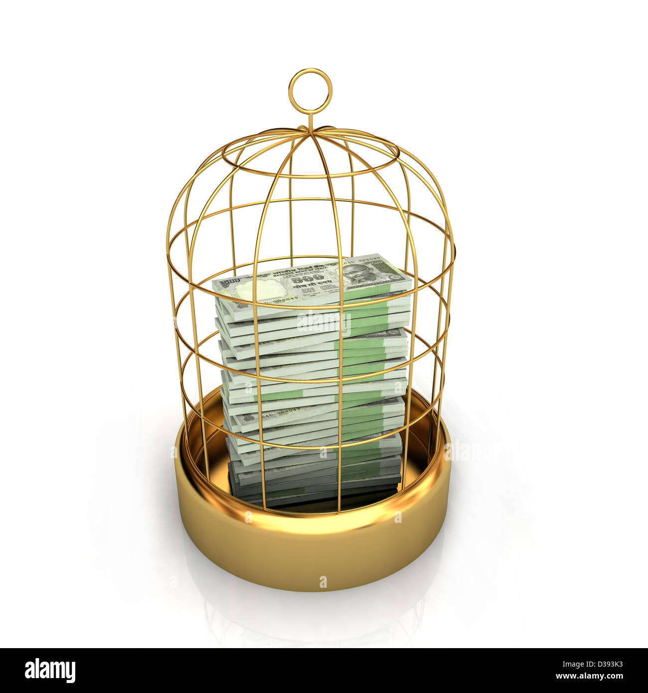 Close-up of money in birdcage Stock Photo