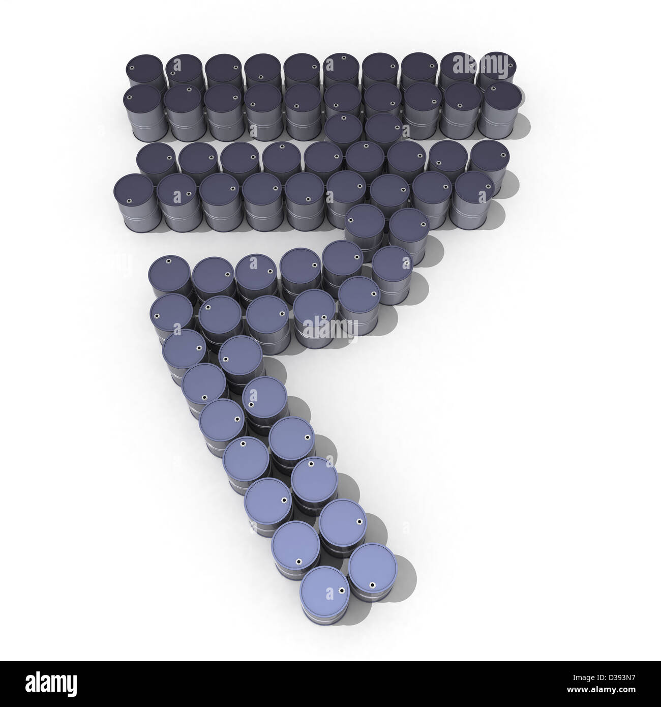 Oil drums in form of Indian rupee symbol Stock Photo