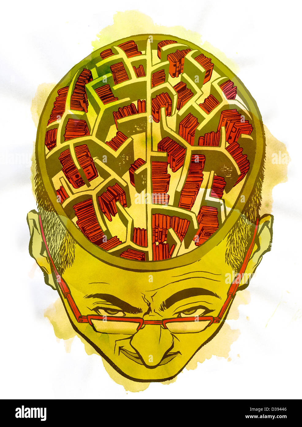 Illustration of human brain depicting the source of knowledge Stock Photo