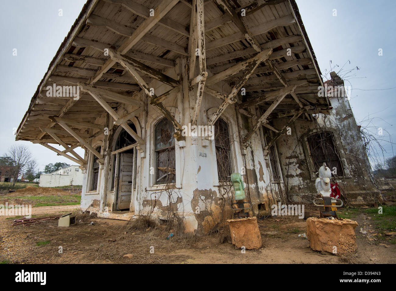 An historic train depot in Wadley, Alabama, built in a mission style