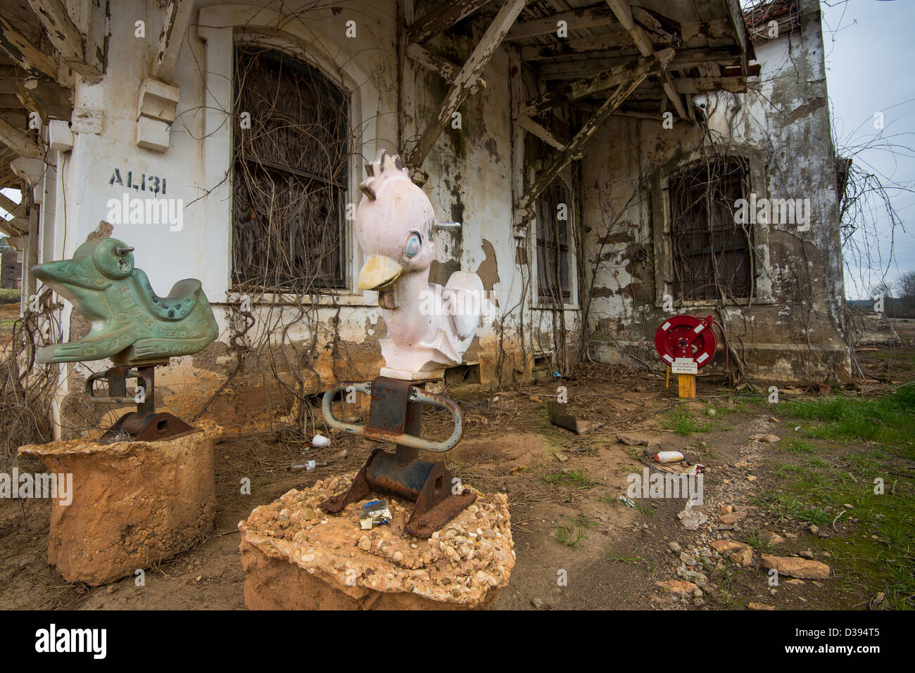 An historic train depot in Wadley, Alabama, built in a mission style