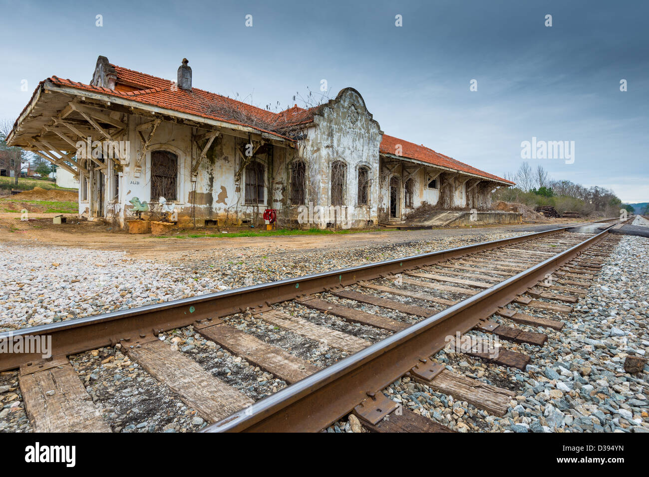 An historic train depot in Wadley, Alabama, built in a mission style