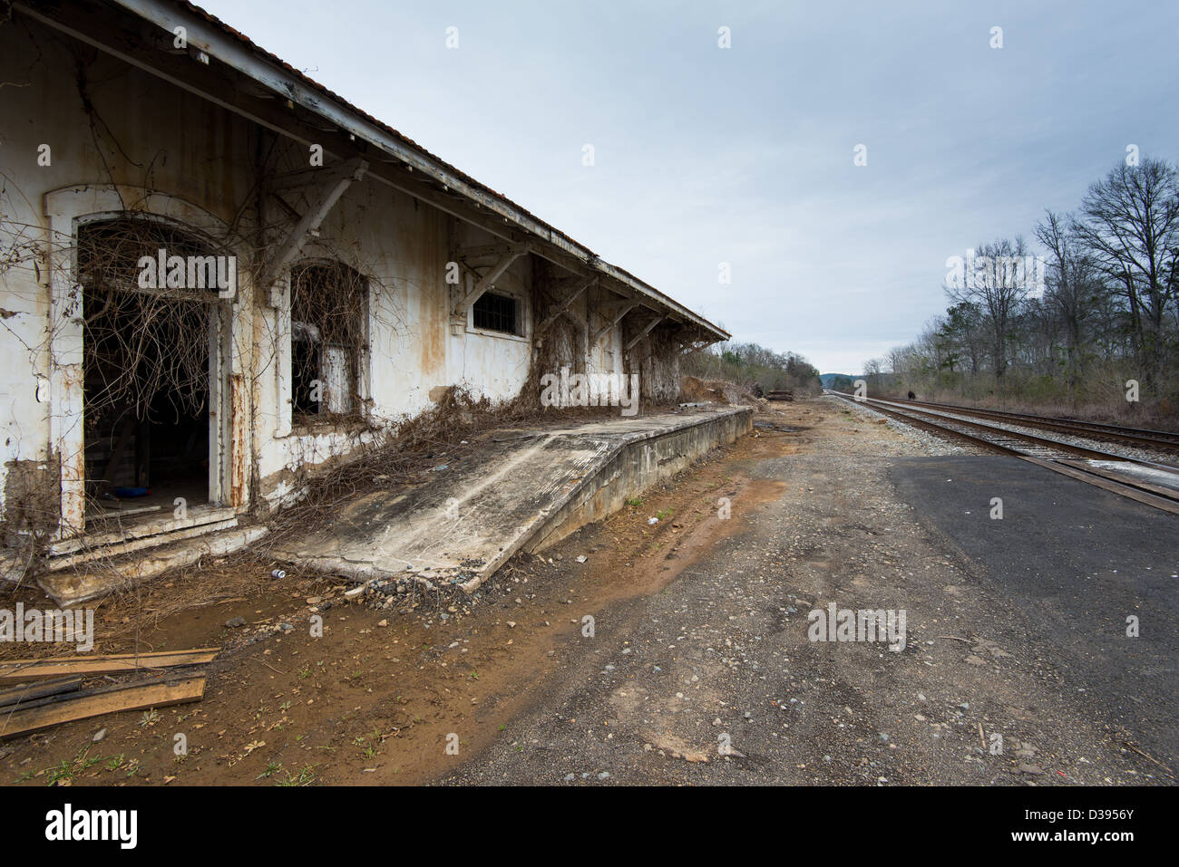 An historic train depot in Wadley, Alabama, built in a mission style