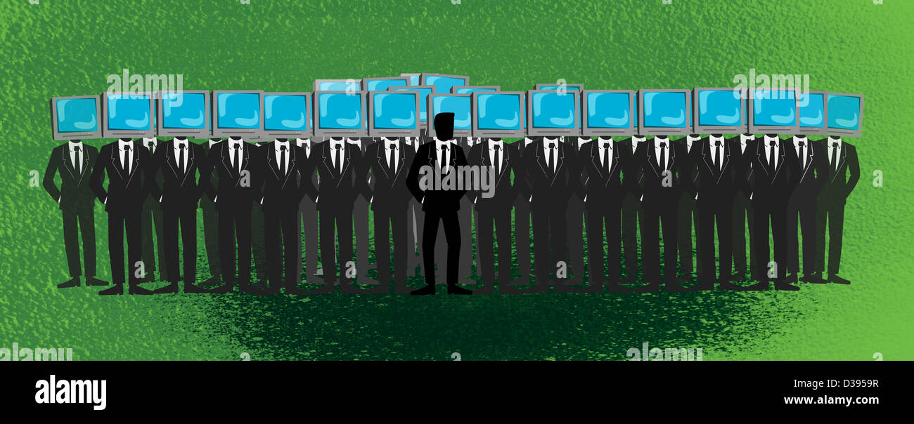 Illustration of team leader standing in front of his team Stock Photo ...
