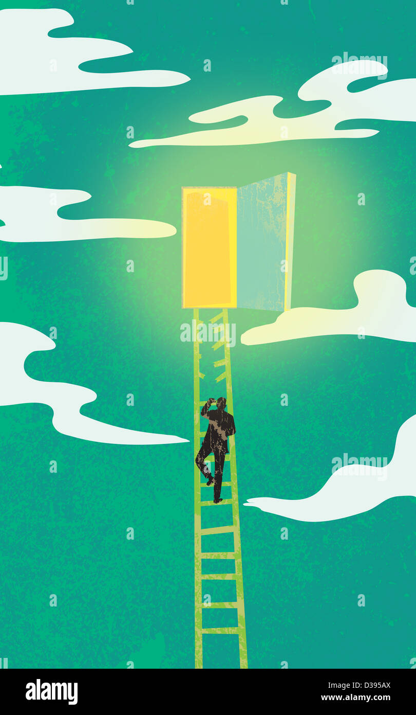 Illustration of man on broken ladder Stock Photo