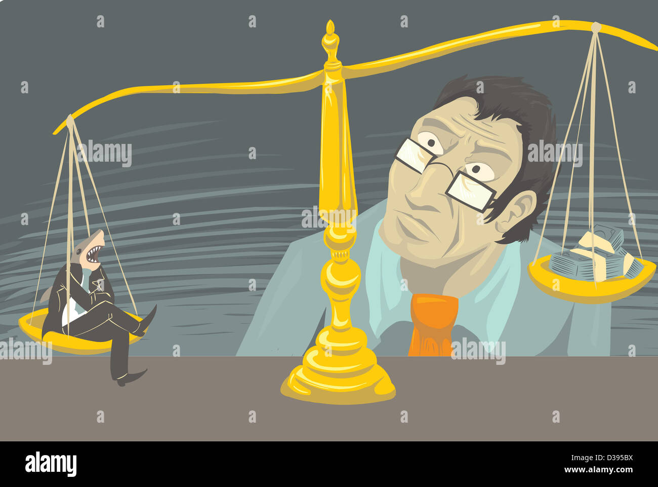 Weighing scales for balance between fish and economy Stock Photo - Alamy