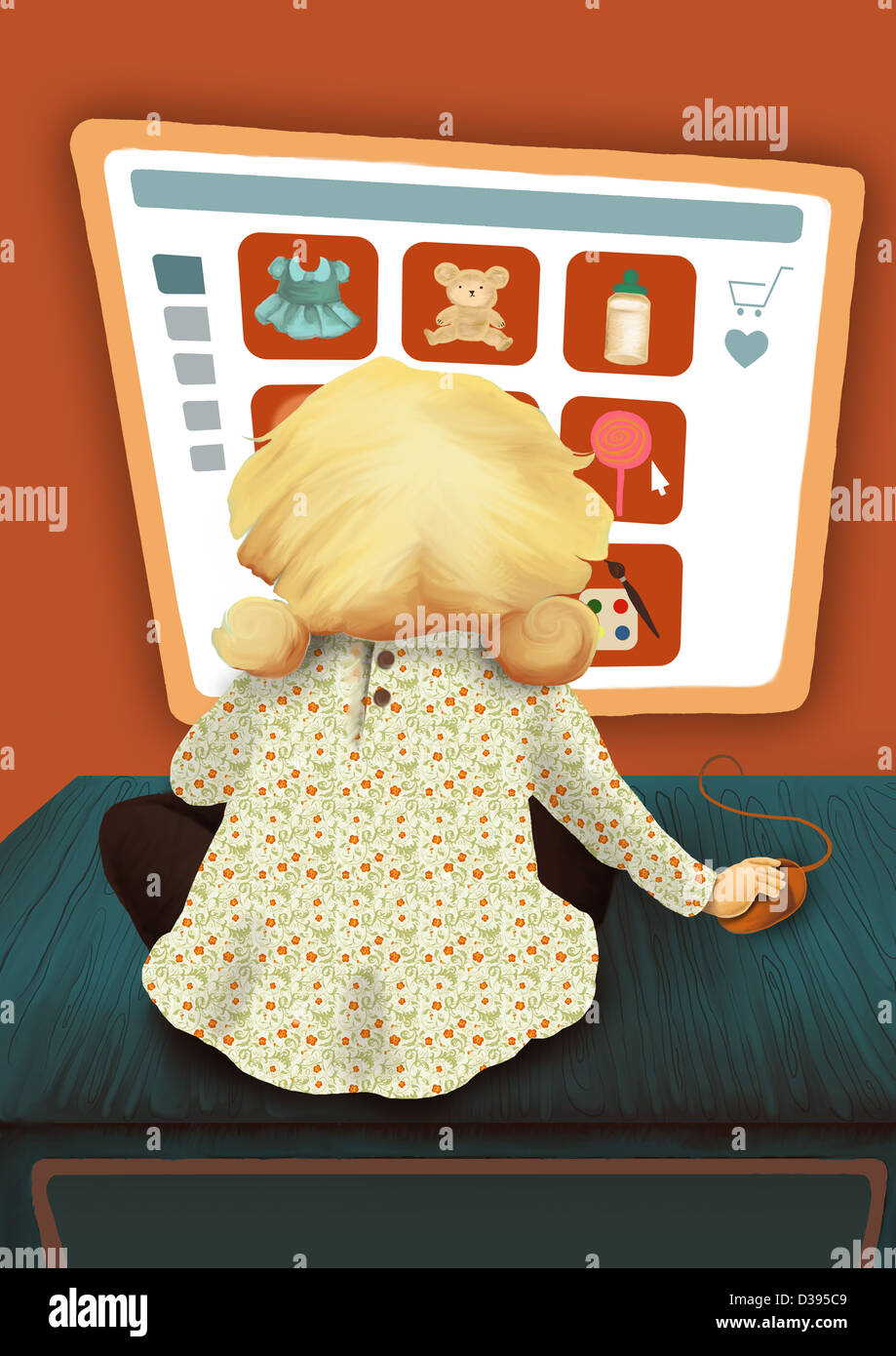 Illustration of kid shopping online Stock Photo