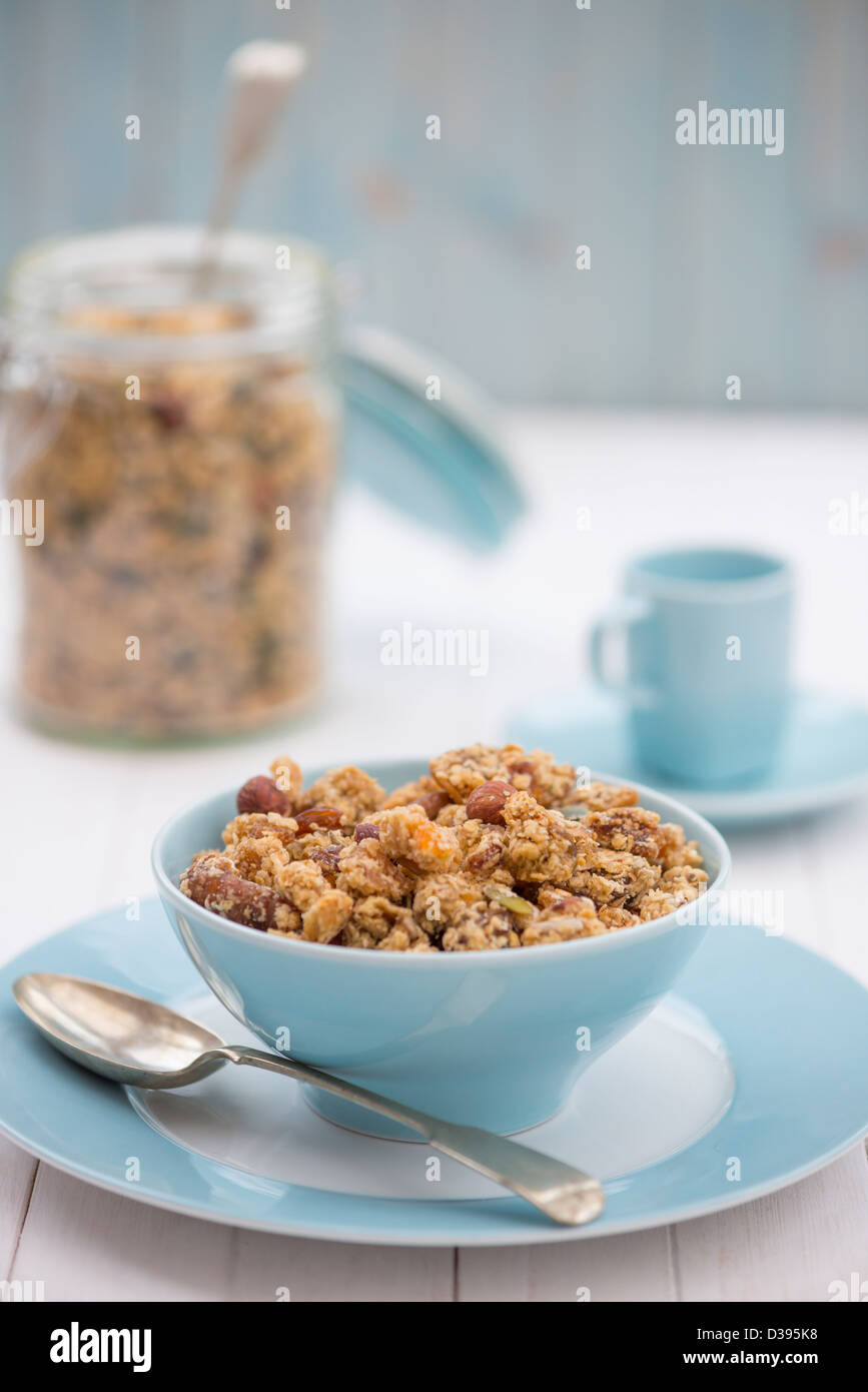 A breakfast of healthy granola, served in a bowl. Stock Photo