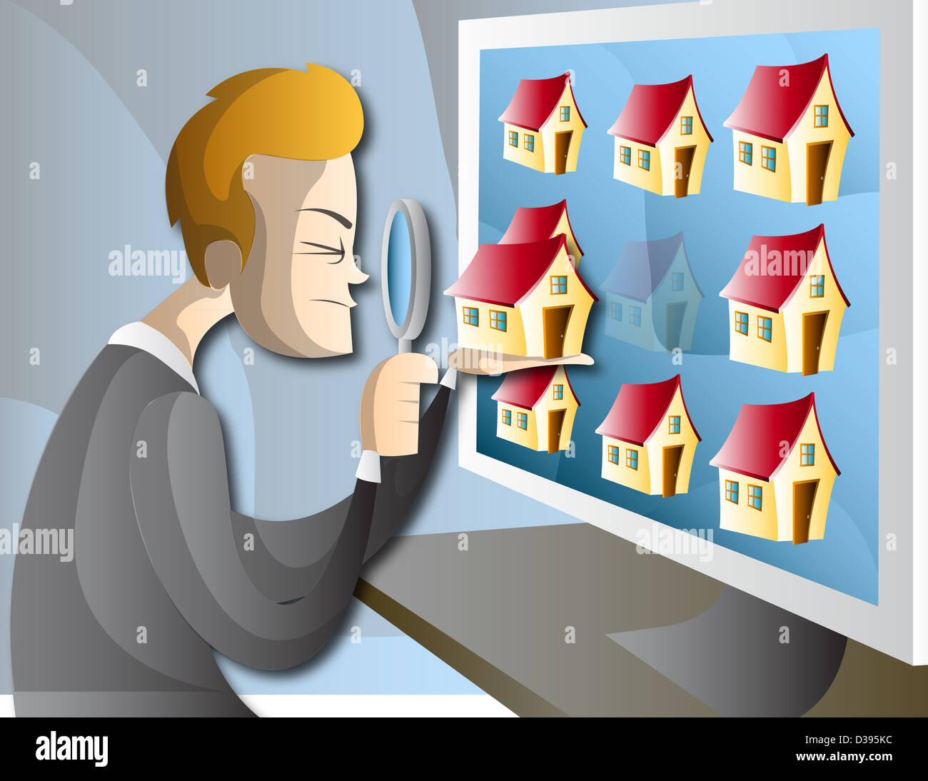 Illustration of man searching home online Stock Photo