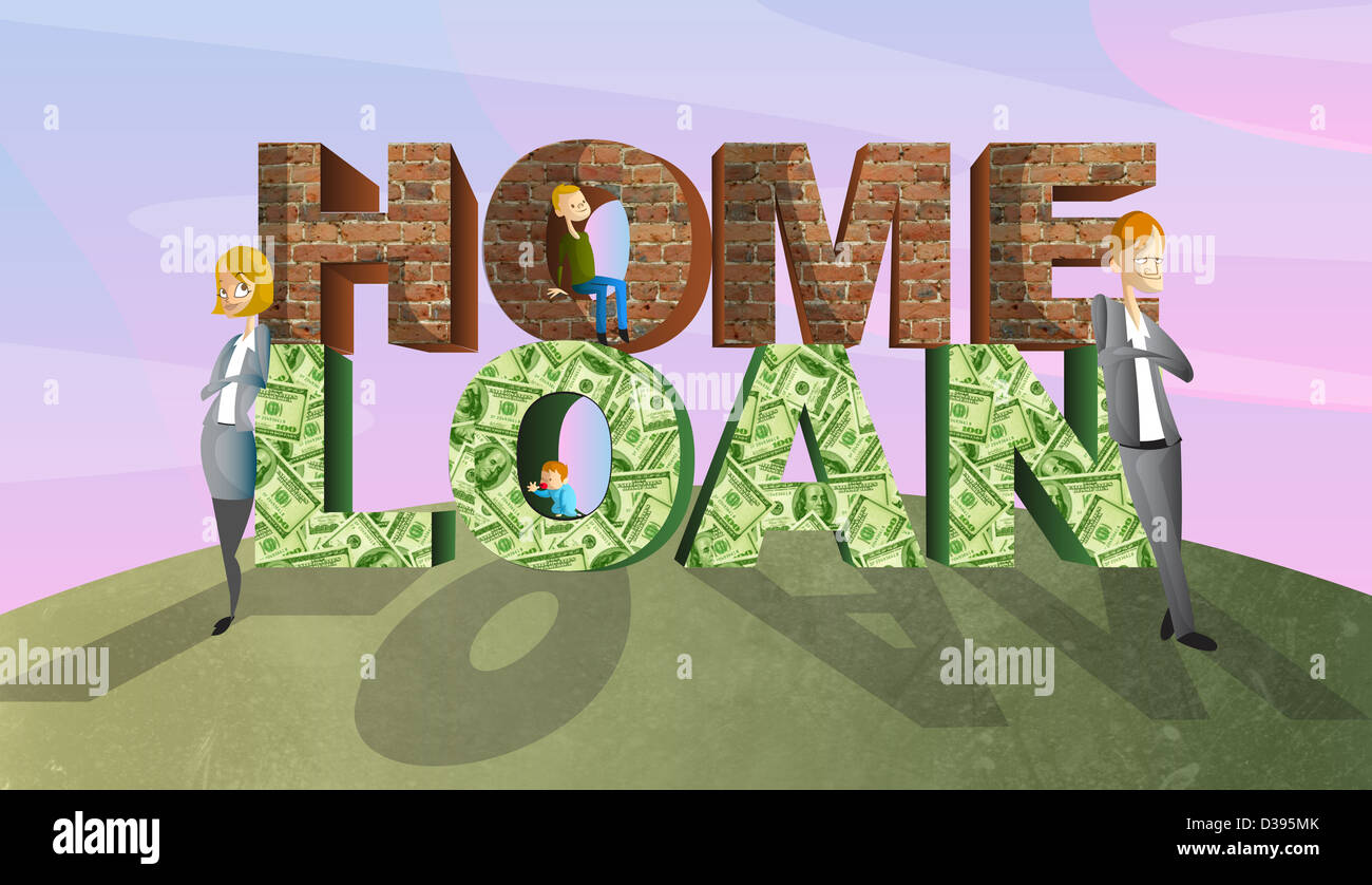 Bricks and paper currency representing the concept of home loan Stock Photo