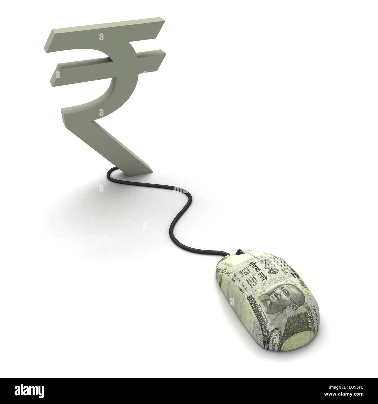 Conceptual image of mouse connecting to Indian Rupee symbol Stock Photo