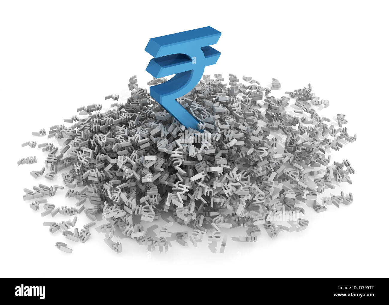 Big Rupee sign on top of small currency symbols Stock Photo