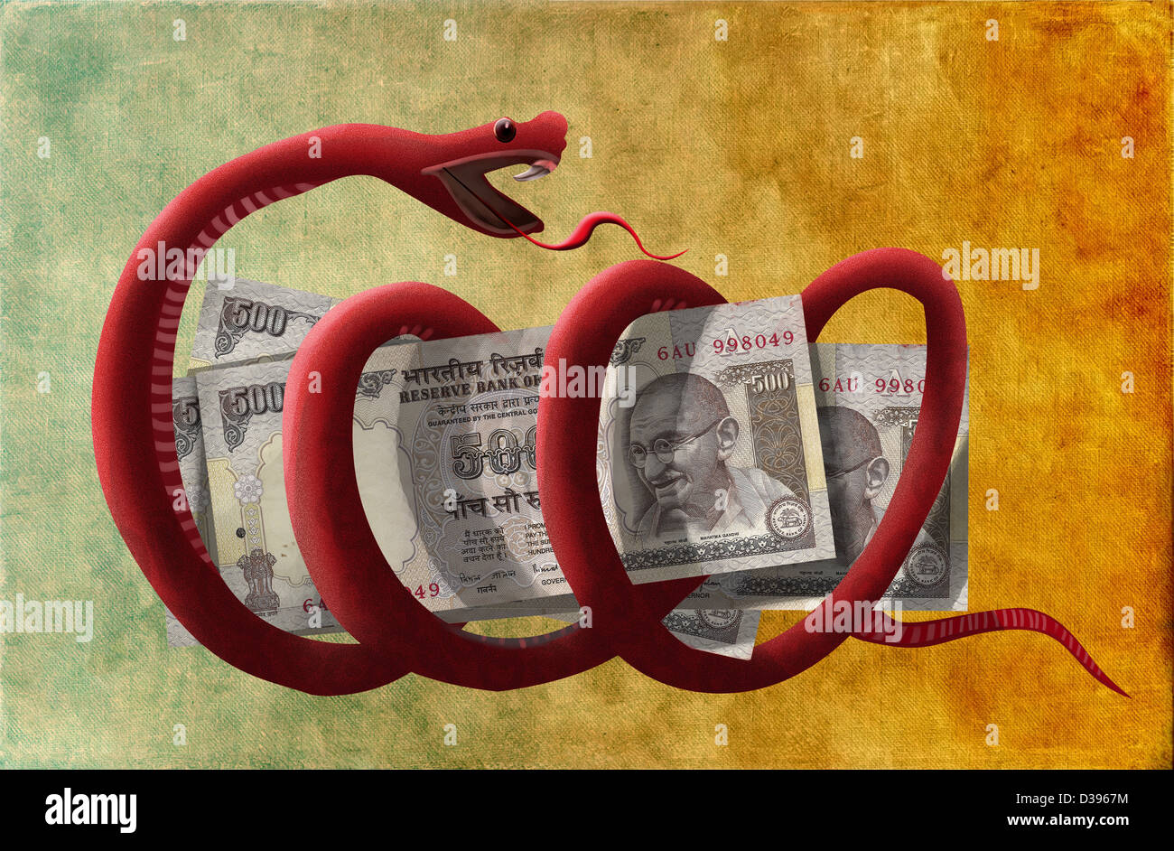 Conceptual illustration of money is the root of all evil Stock Photo