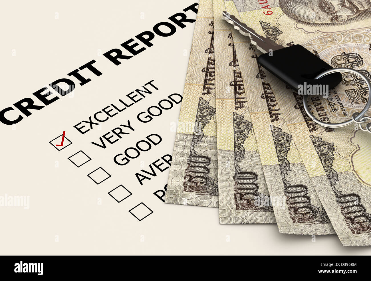 Car key with Indian five hundred rupee notes Stock Photo - Alamy