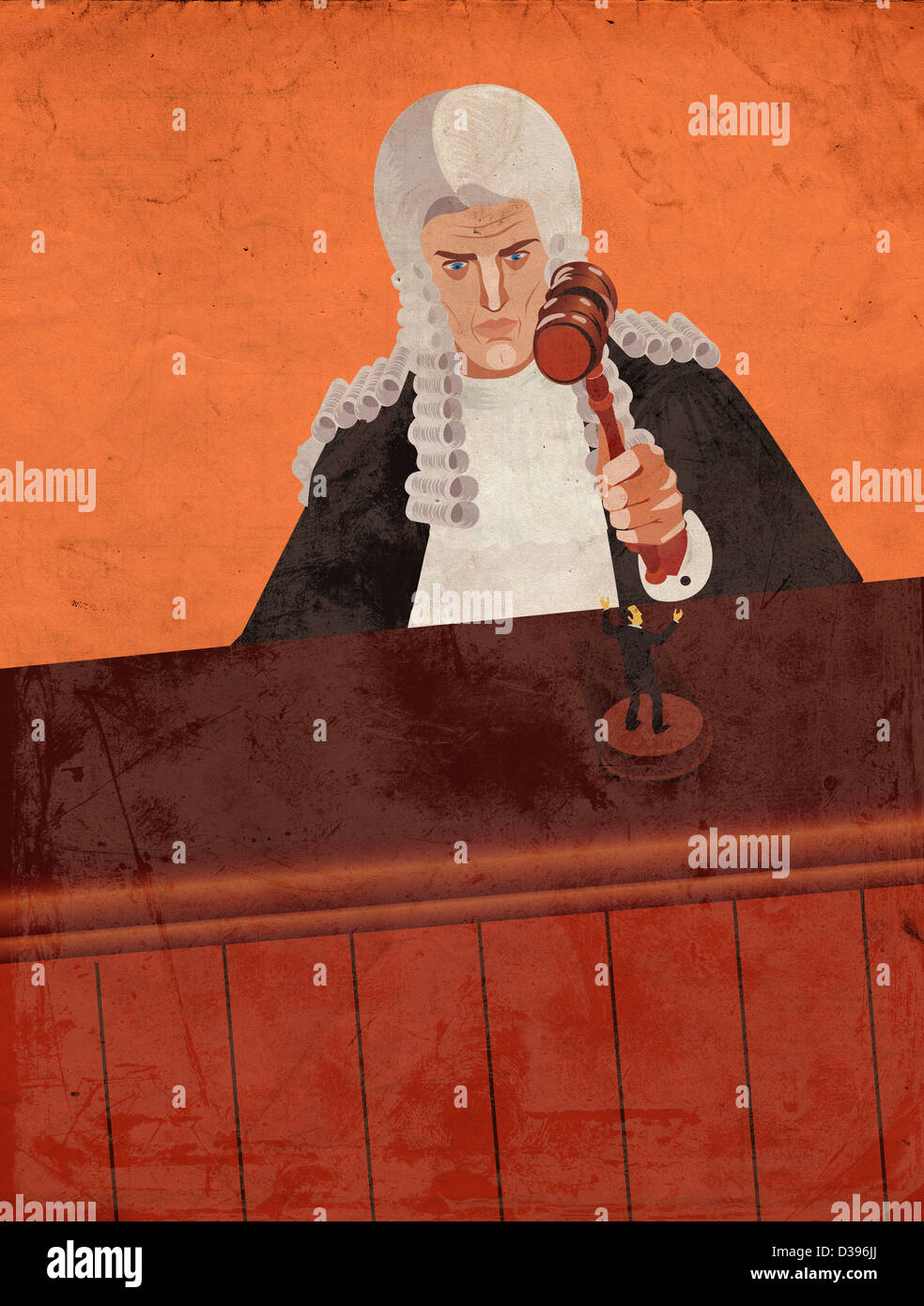 Illustration of judge with mallet hitting a guilty man Stock Photo Alamy