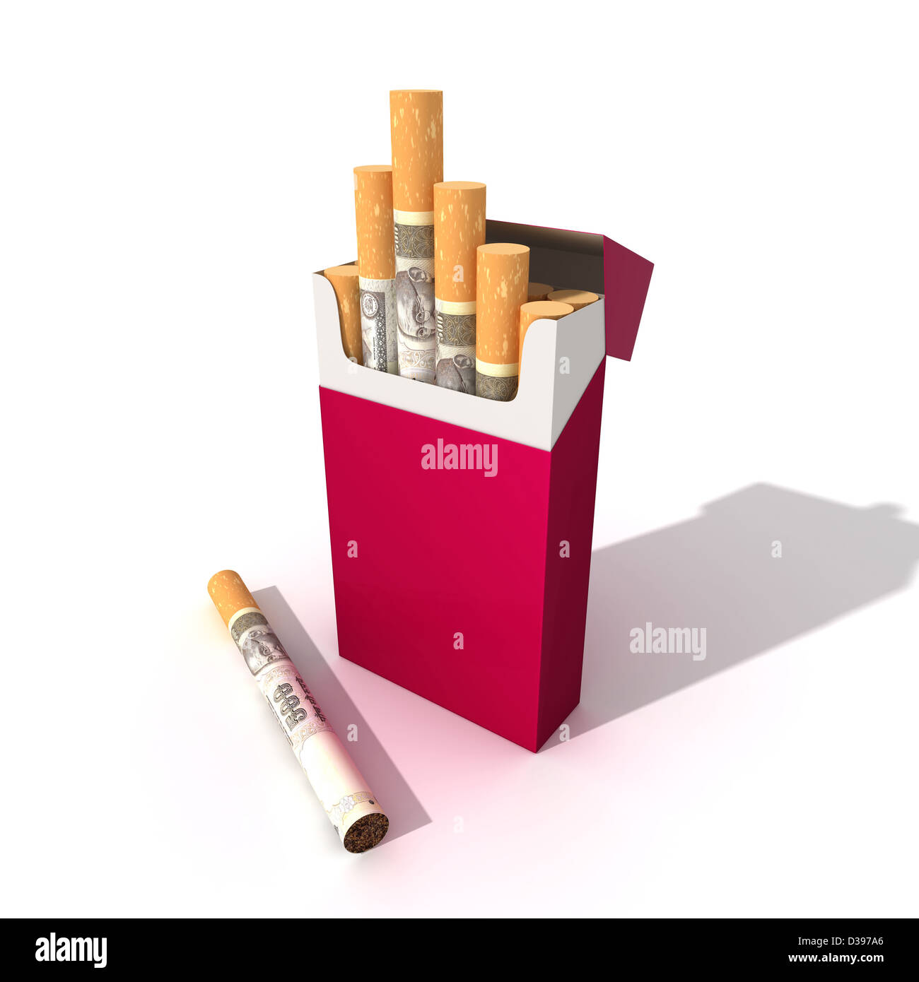 Packet of rupee cigarette pack over white background Stock Photo