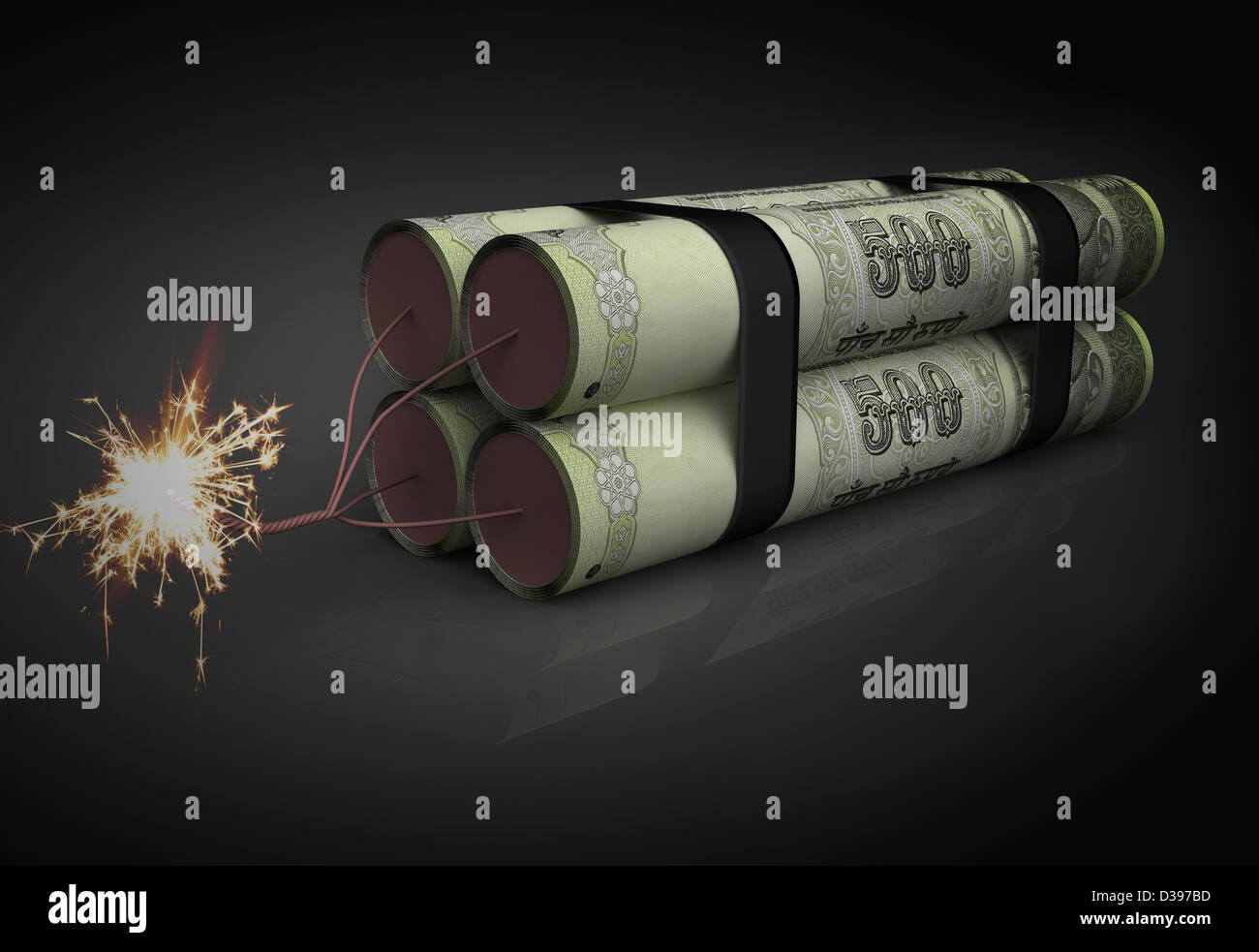 Illustration of lighted rupee dynamite Stock Photo
