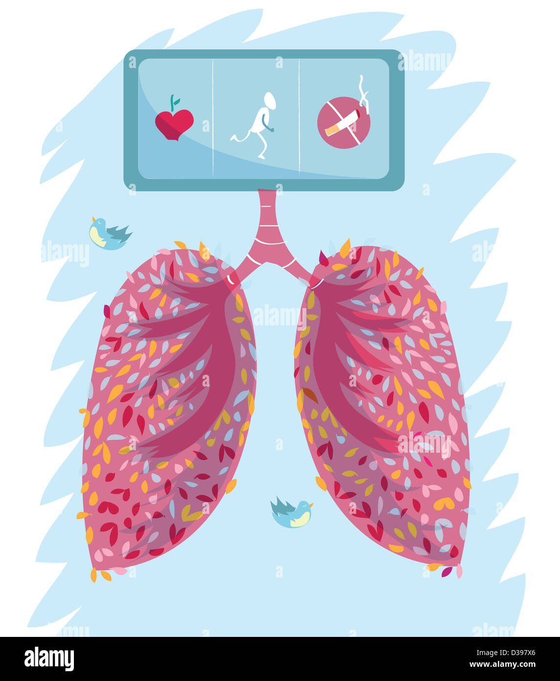 Cardiac with no smoking sign and apple depicting healthy lungs Stock Photo