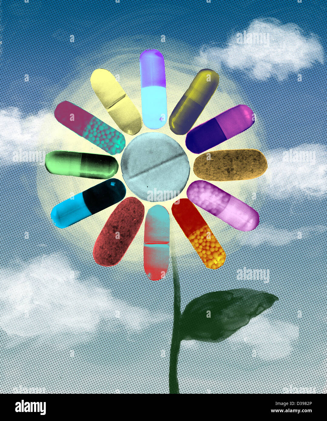 Close-up of multicolored drugs flower depicting natural medicines Stock Photo