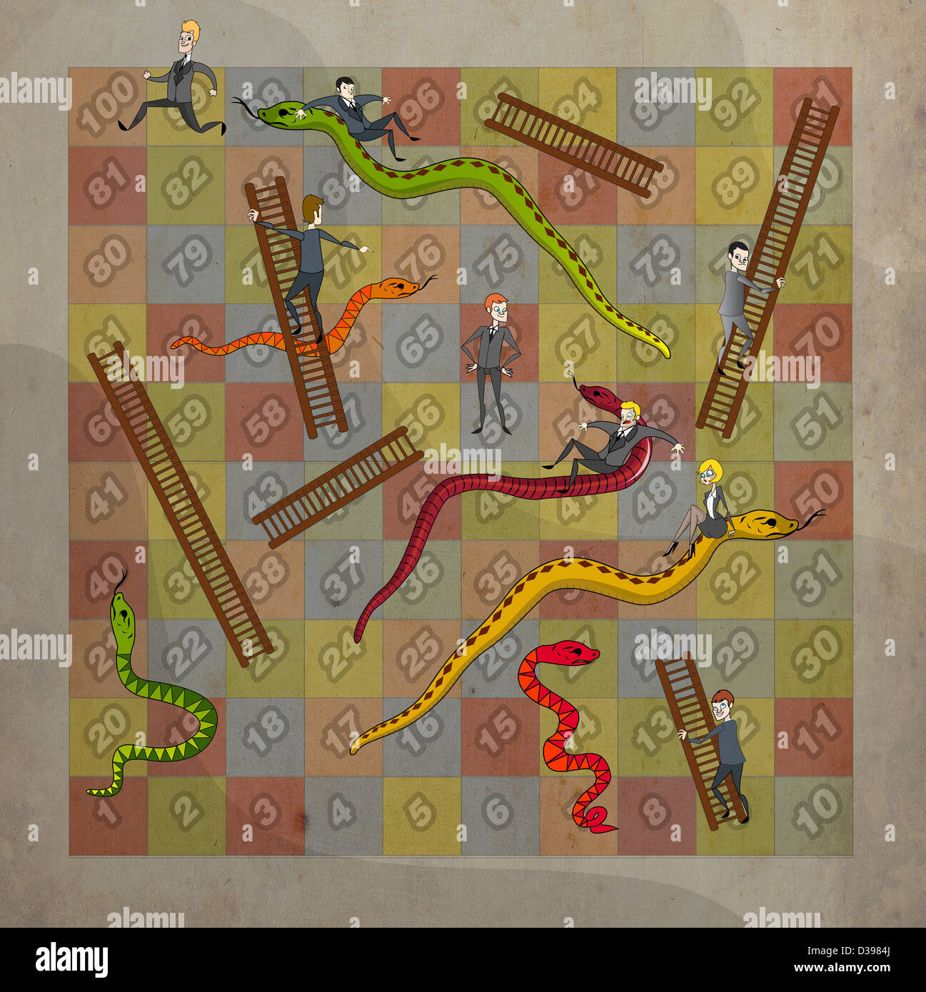 Snakes and ladders depicting the concepts of business ups and downs Stock Photo