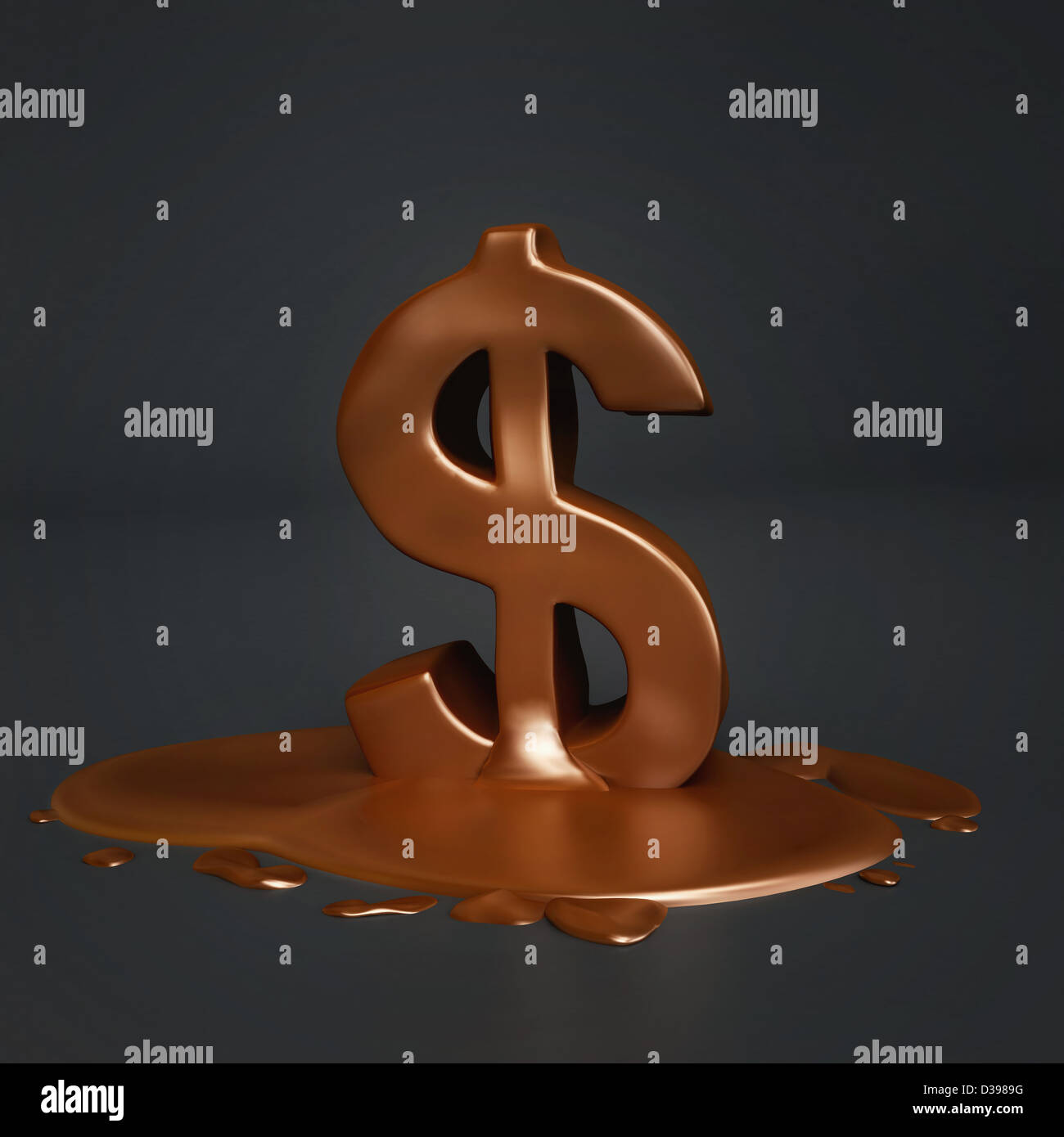 Dollar shaped chocolate melting over colored background representing business attraction Stock Photo