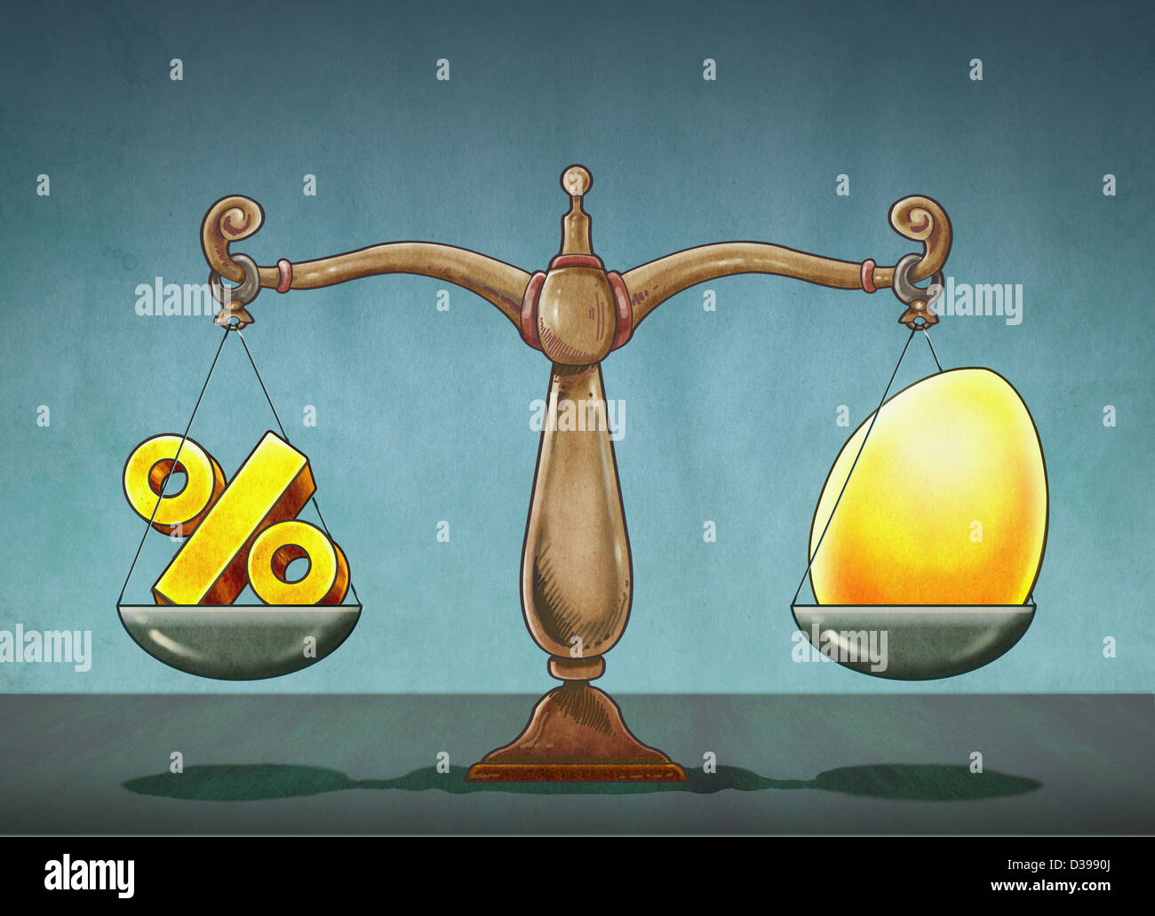 Illustrative image of egg and percentage sign on weighing scale Stock