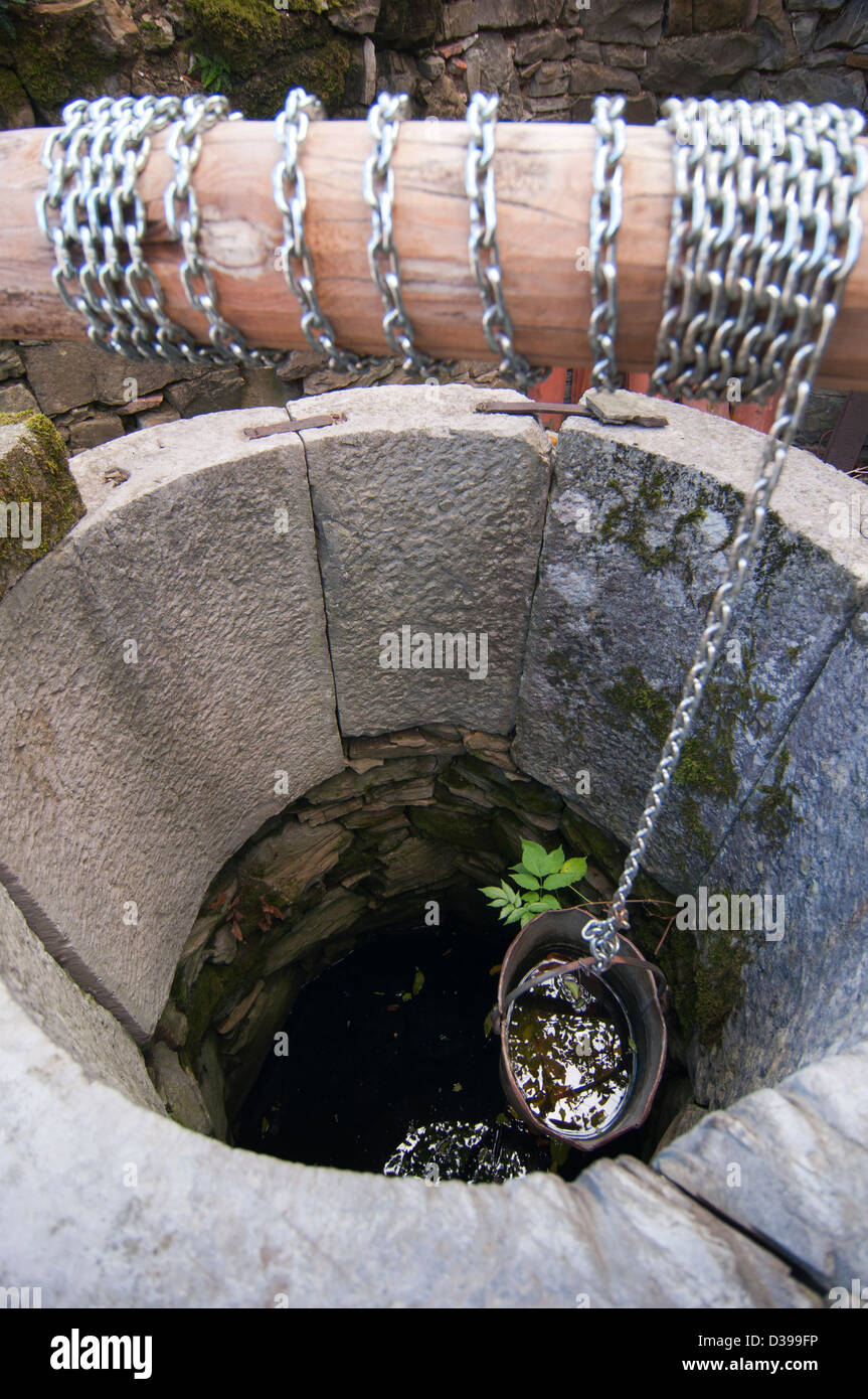 A look into a very old well. Stock Photo