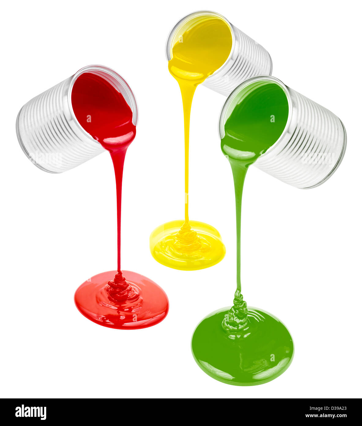 pouring colorful paints isolated on white Stock Photo