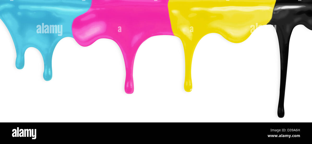 CMYK cyan magenta yellow black paints isolated with clipping path included Stock Photo