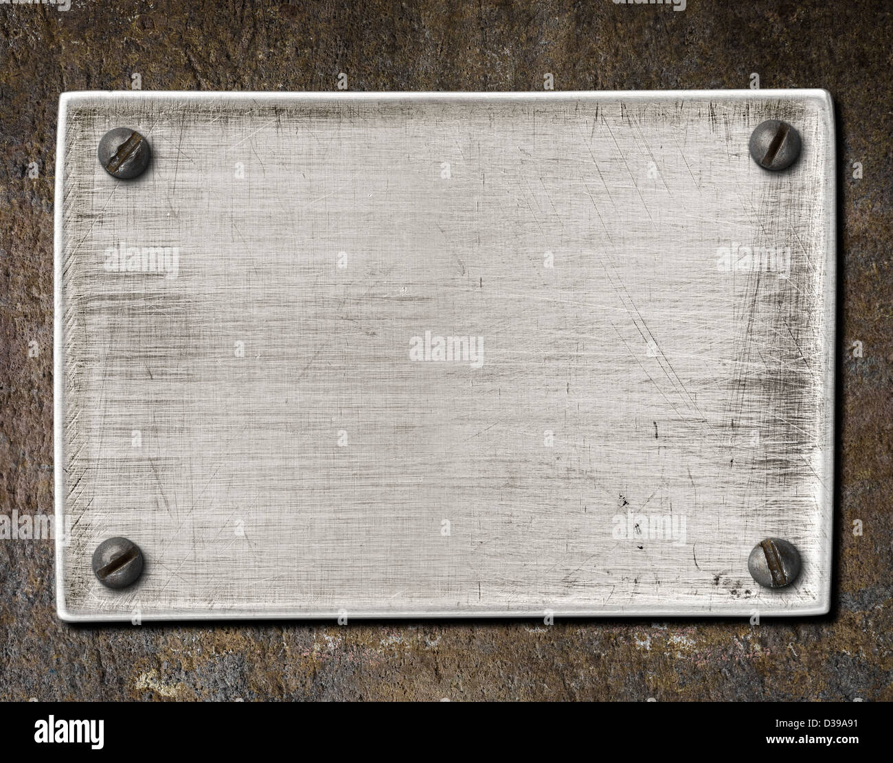 old scratched steel plate texture with screws over rusty metal Stock Photo