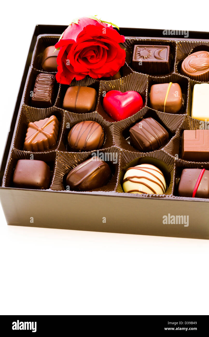 Assorted gourmet chocolate in a box Stock Photo Alamy