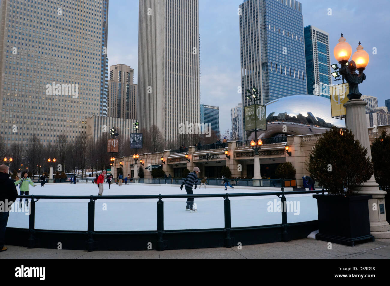 McCormick Tribune Ice Rink in Millennium Park, Chicago, Illinois Stock