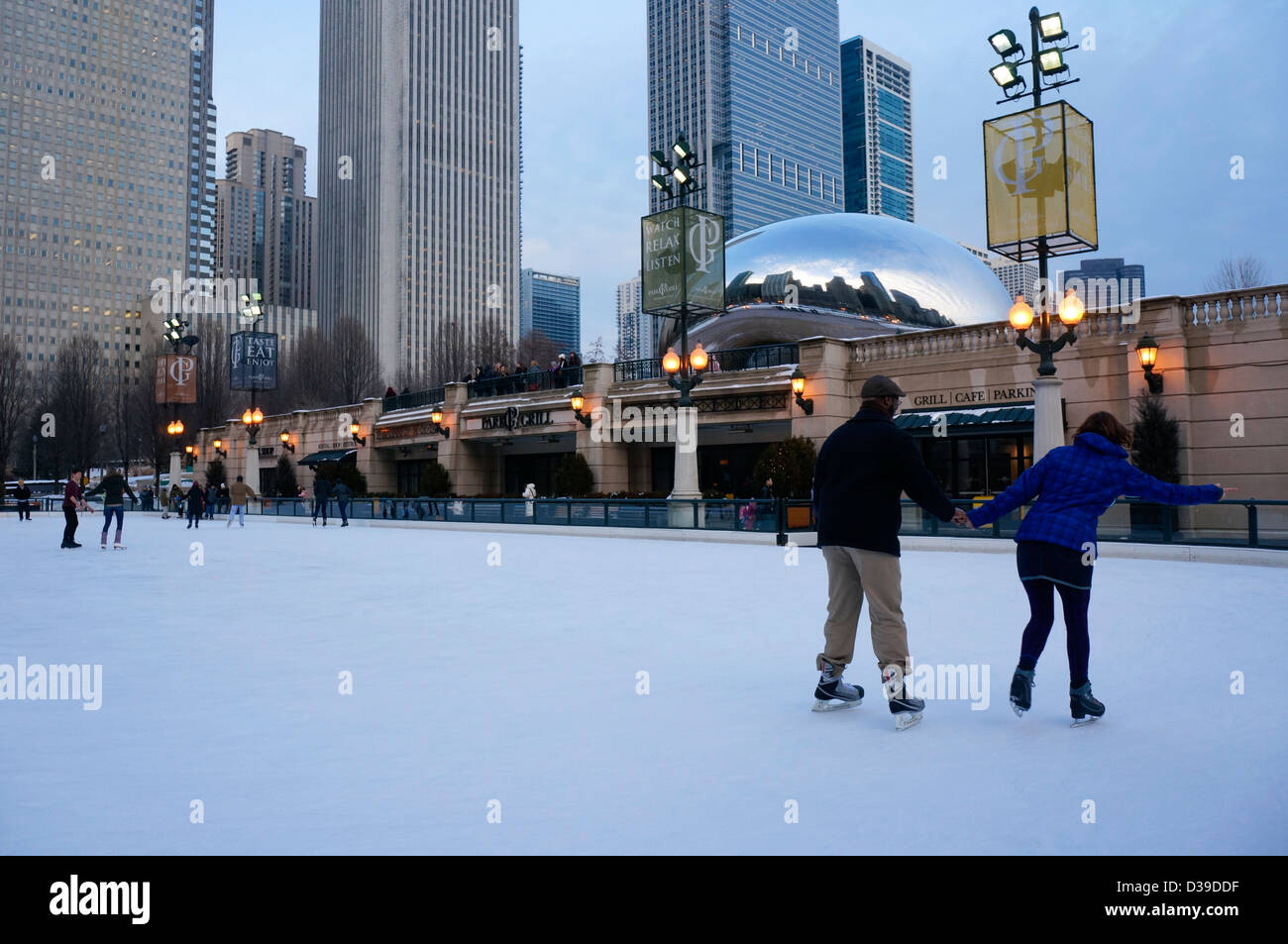 McCormick Tribune Ice Rink in Millennium Park, Chicago, Illinois Stock
