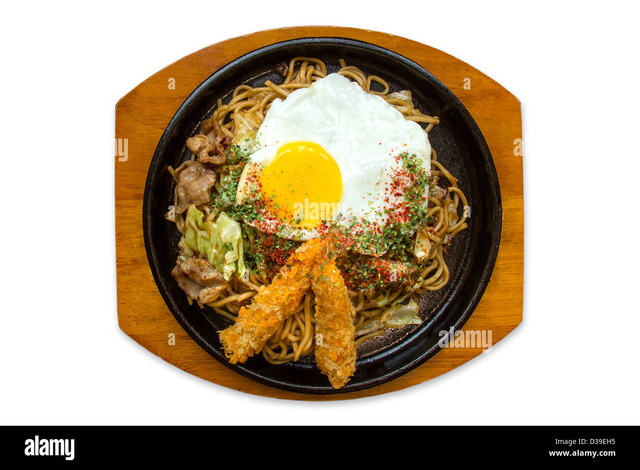 Japanese traditional stir noodles with prawn and pork Stock Photo