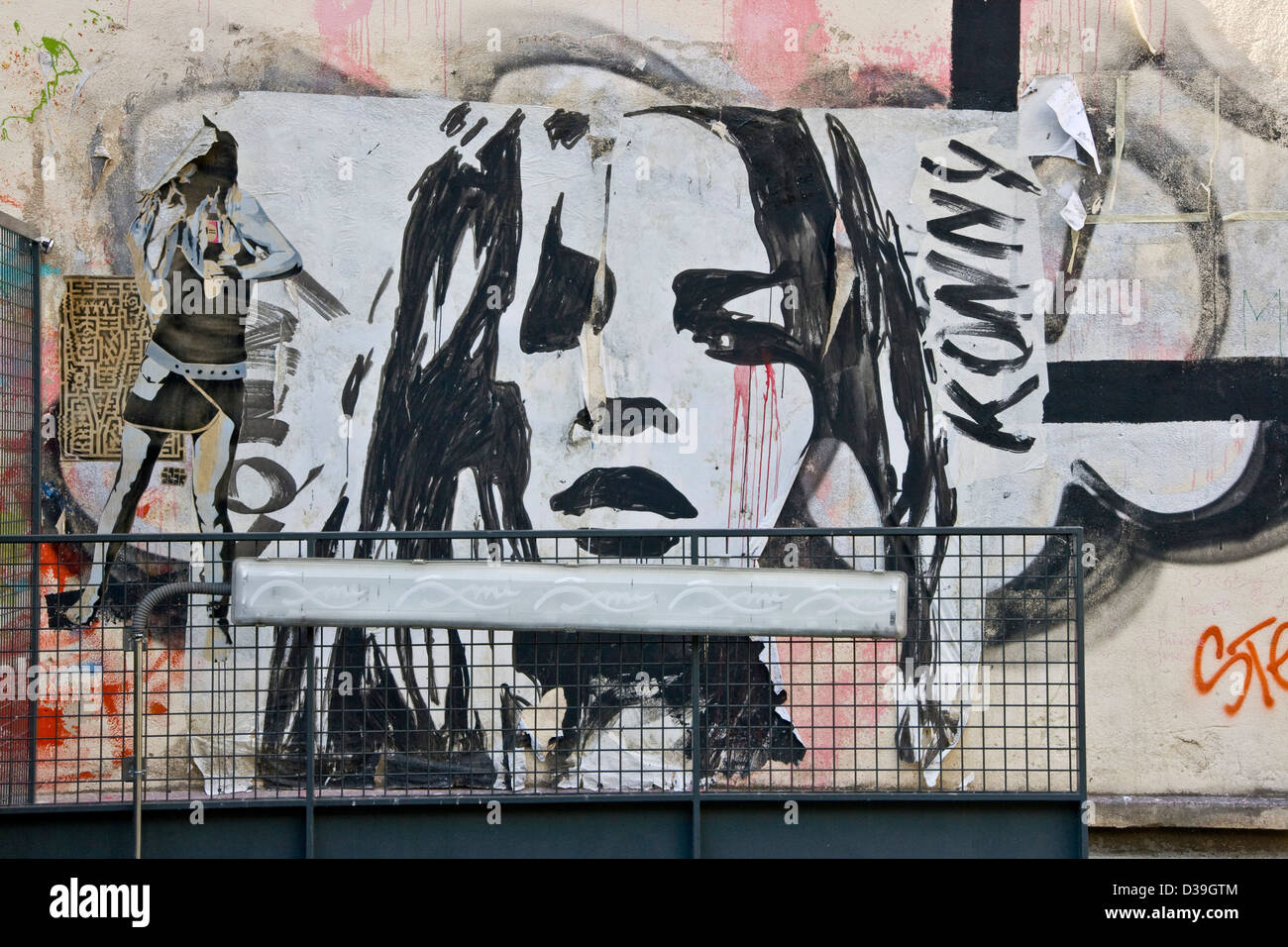 Urban graffiti street art with womans girls face Place Stravinsky Paris Ile De France Europe Stock Photo