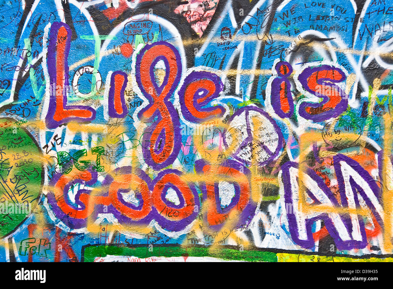 Urban graffiti street art on John Lennon Wall Prague Czech Republic Europe Stock Photo