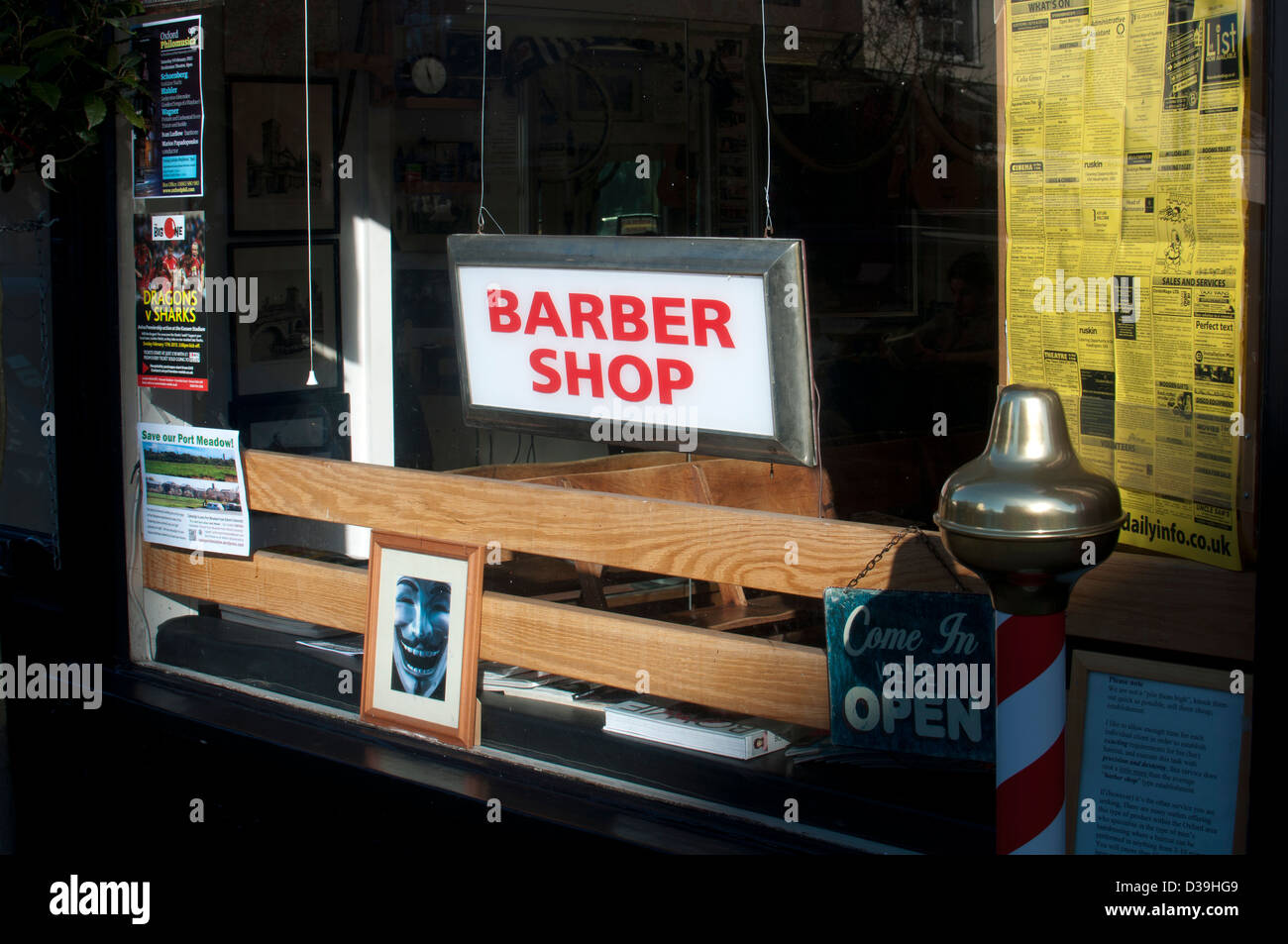 Barbers shop window, Jericho, Oxford, UK Stock Photo