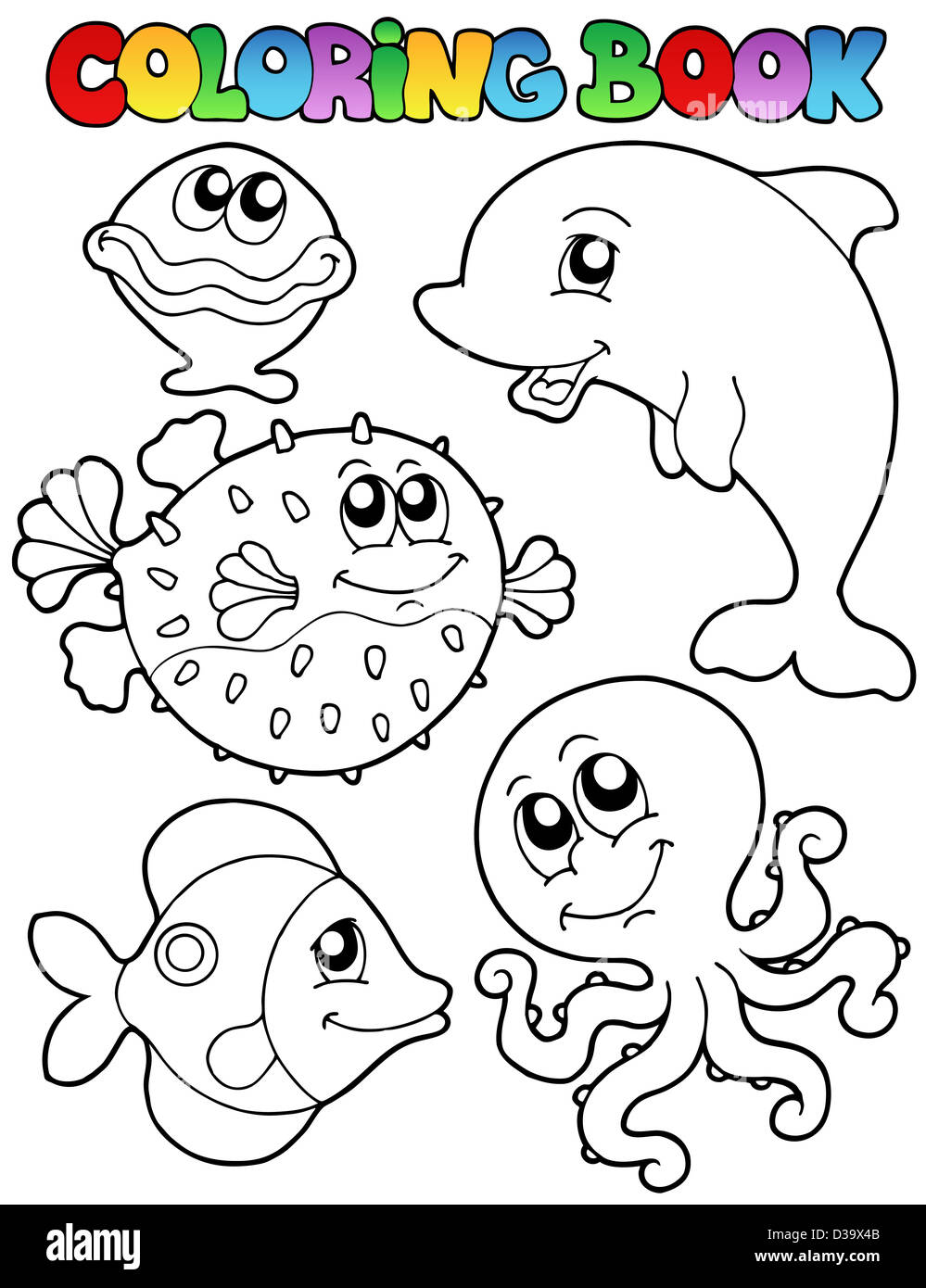 Coloring book with sea animals 1 - thematic illustration Stock Photo ...