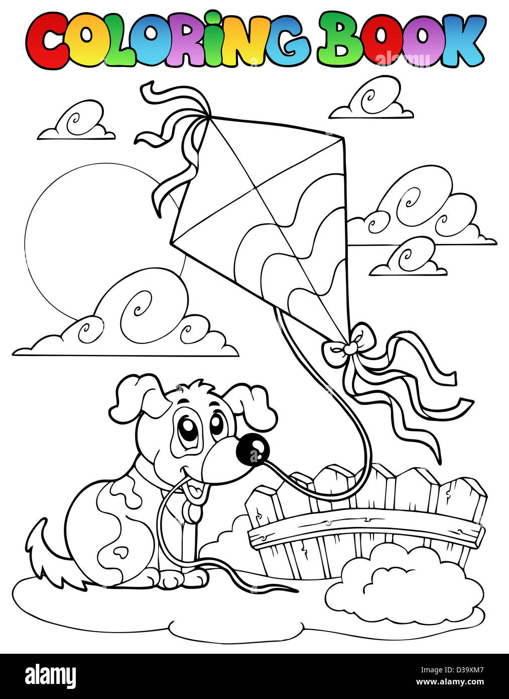 Coloring book with dog and kite thematic illustration Stock Photo Alamy