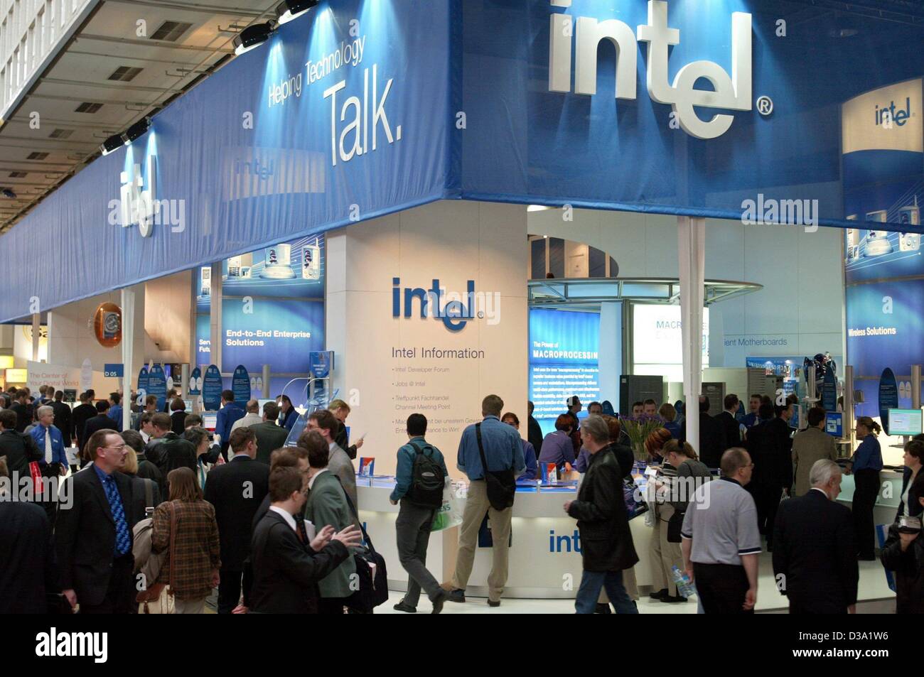 (dpa) The stand of the computer chip manufacturer Intel at the world