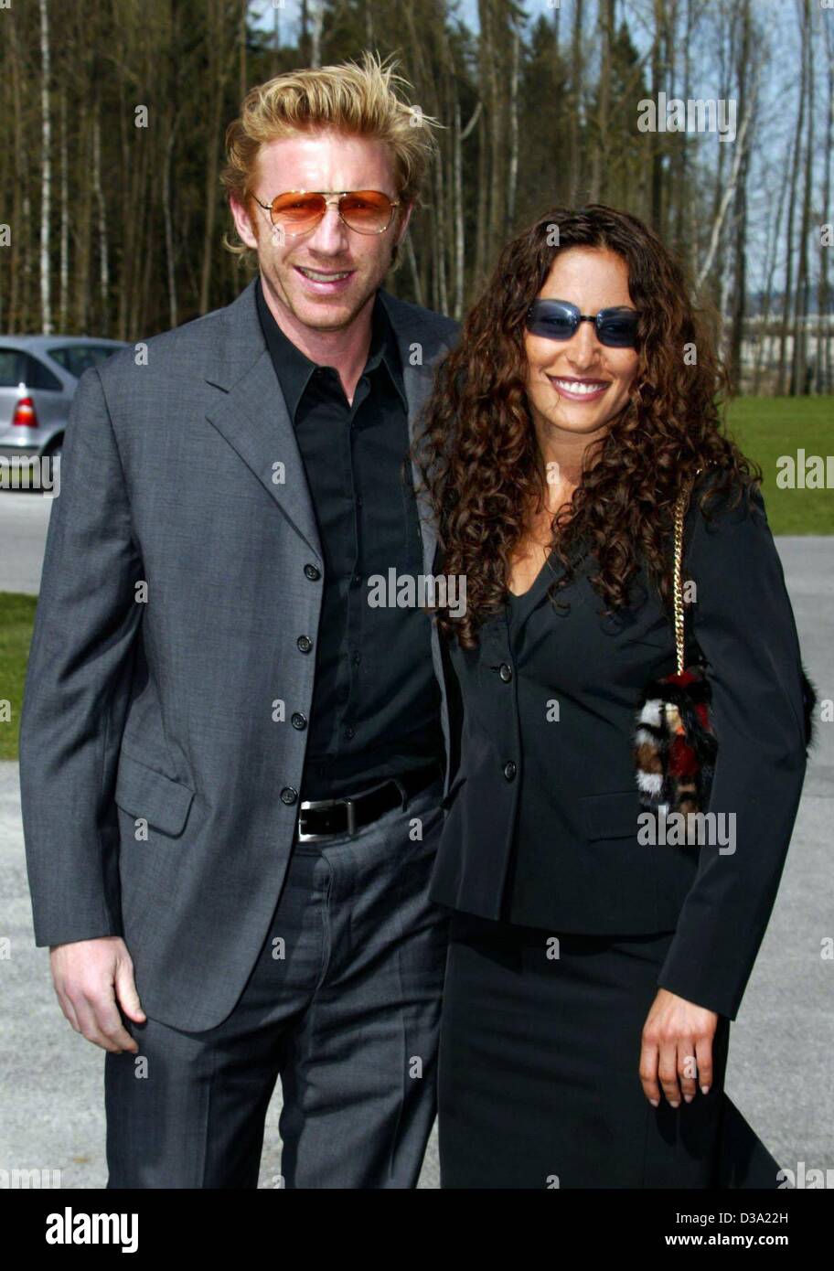 (dpa) - Former German tennis champion Boris Becker and his new girlfriend Patrice Farameh, arriving to attend the musical gala 'Ludwig II' in Neuschwanstein near Fuessen, Bavaria, 7.April 2002. Stock Photo