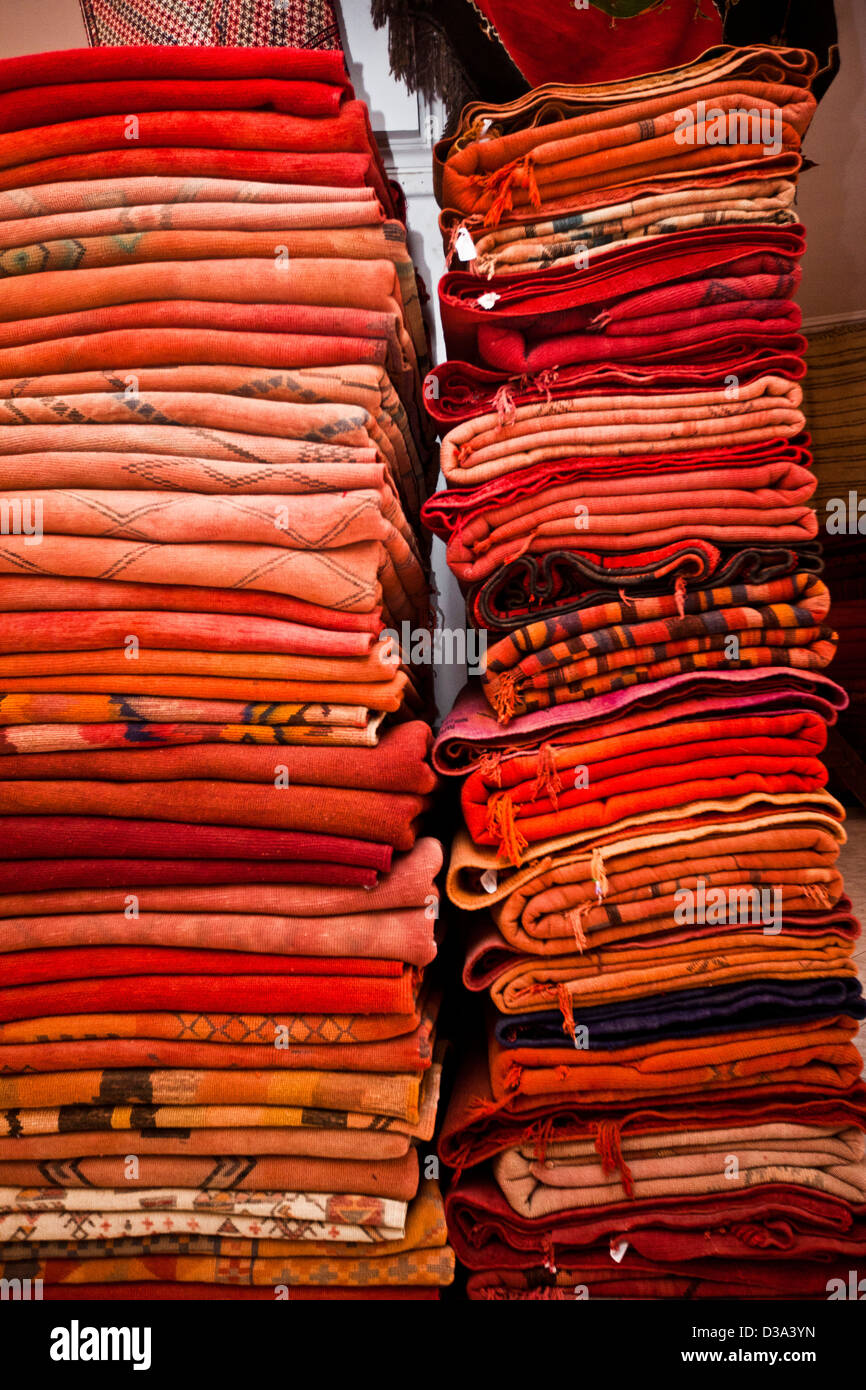 Rugs for sale in Souk, Marrakech, Morocco Stock Photo