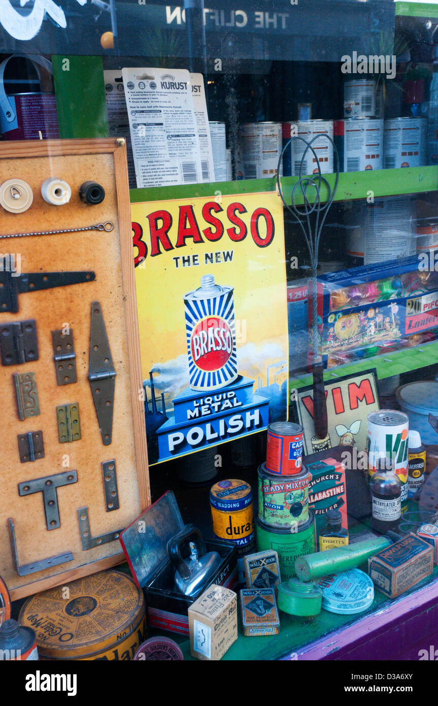 Window of traditional hardware shop in Clifton, Bristol. Stock Photo