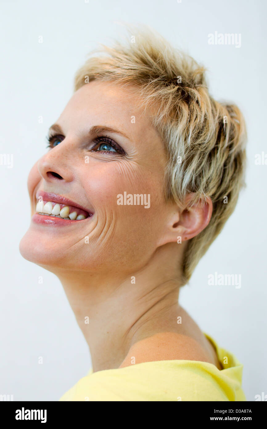 Close up of womans smiling face Stock Photo