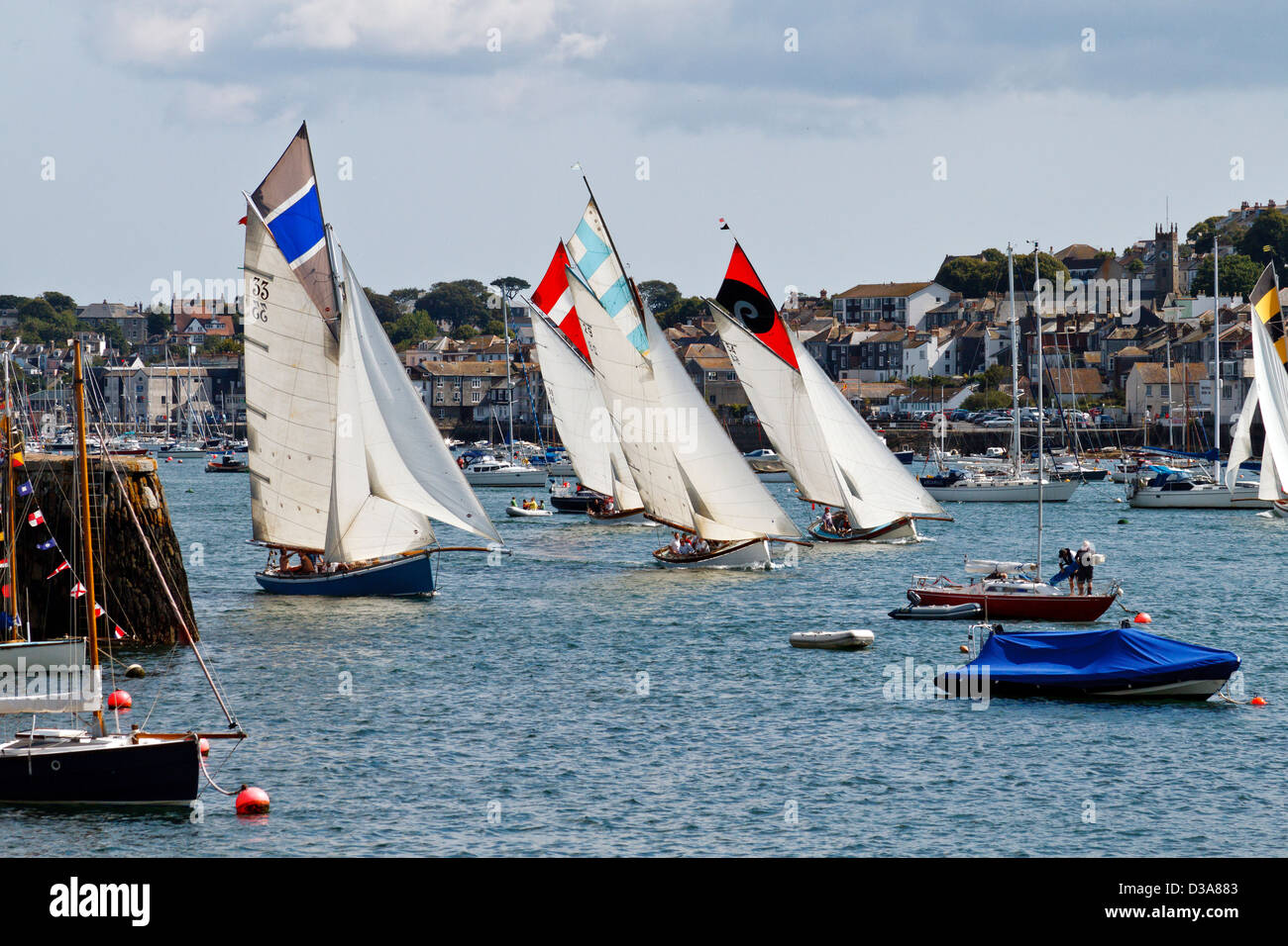 Falmouth Working Boats coming up for a finish off the Flushing sailing