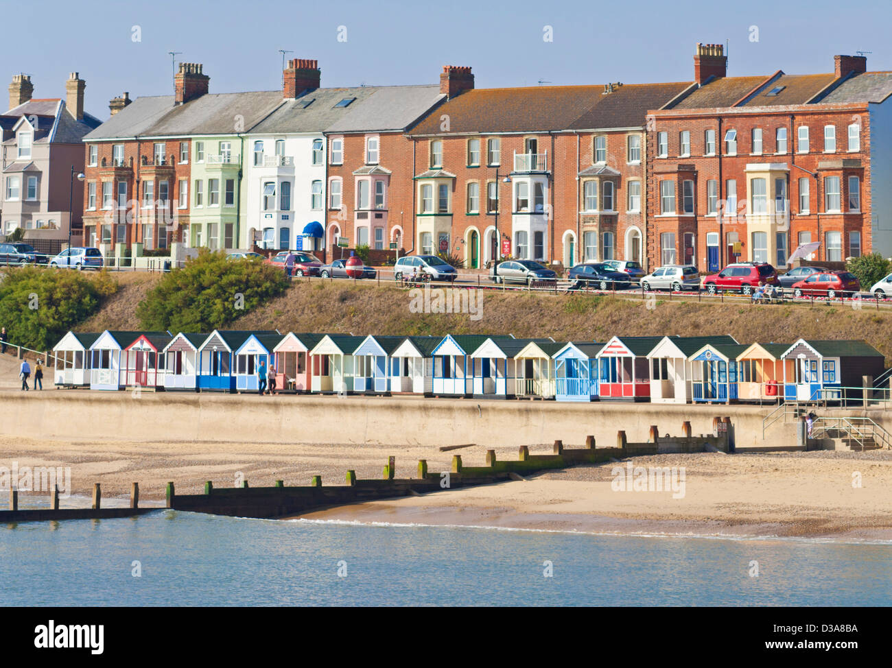 southwold beach, houses seafront and beach huts suffolk east anglia ...