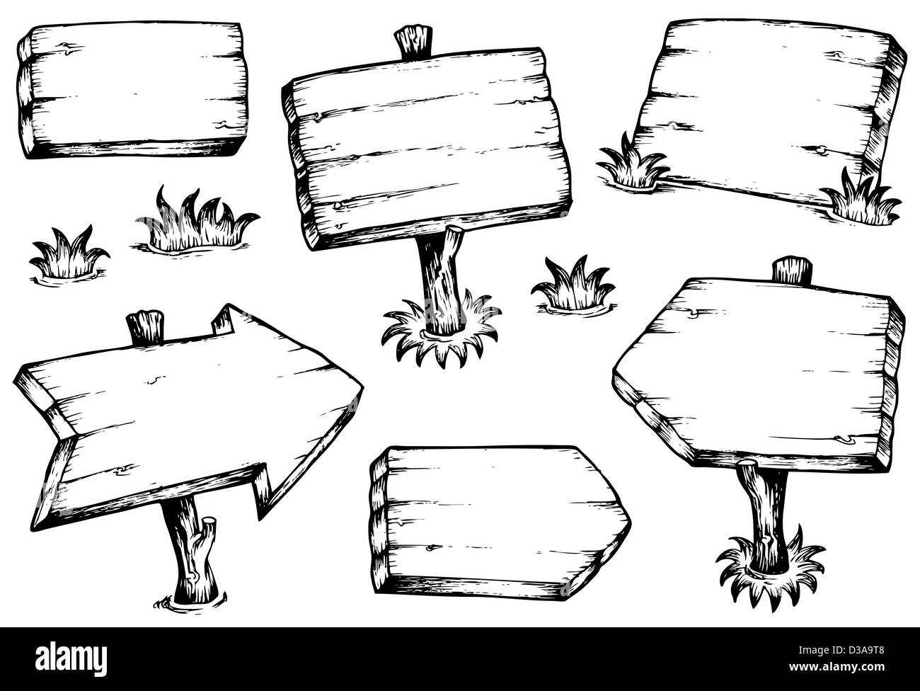 Wooden boards drawings collection picture illustration Stock Photo